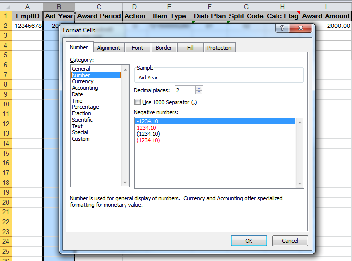 format cells window