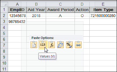 paste options drop-down