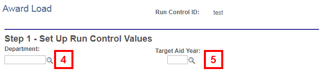 award load page - step 1: Department and Target Aid year fields