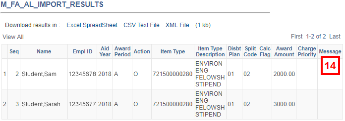 import results tab/window, including message column that lists any pre-edit results