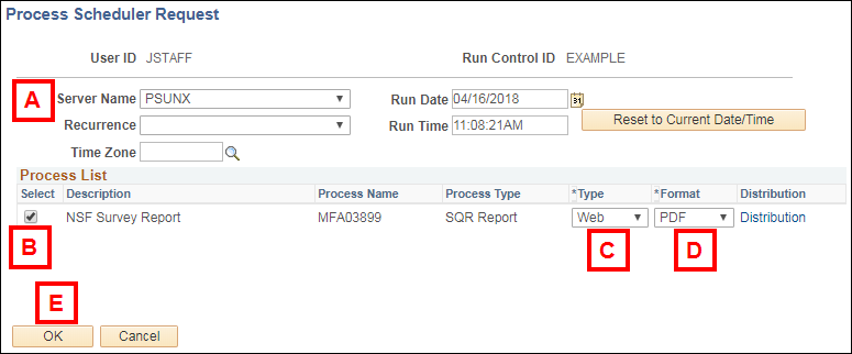 Screenshot of the Process Scheduler Request page