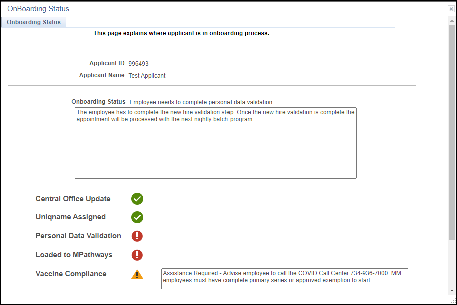 Onboarding status