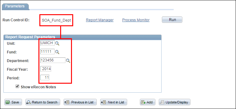 Screenshot of Parameters Page