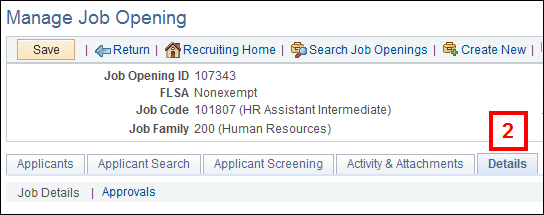 Manage Job Details screen