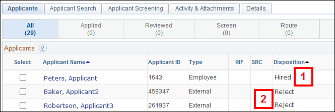 Applicant hired dispositions