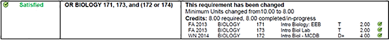 screenshot of requirement change