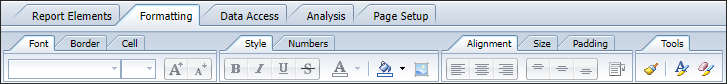 Formatting tab from the BO 4.2 toolbar