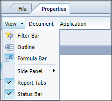 screenshot of the BO 4.2 Design Mode Toolbar showing only the Properties tab section