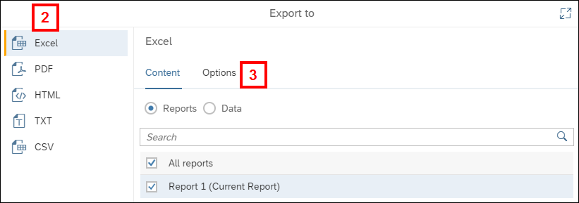 Screenshot of the Export To window showing the export options