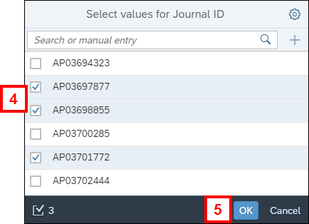 Screenshot of the Select Values window showing several values checked and the OK button.