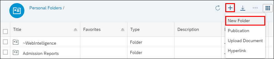 Screenshot of Create/Upload Objects menu expanded to show the New Folder option.