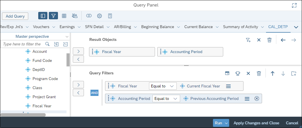 Screenshot of the Query Panel showing how it will look if set up properly.
