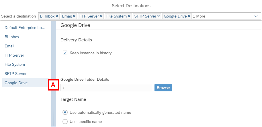 Screenshot of the Google Drive settings.