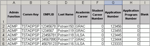 sample template columns A-I