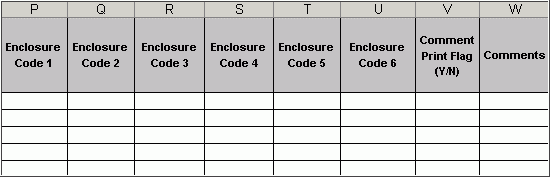sample template columns P-W