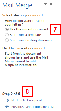 mail merge wizard - step 2 of 6