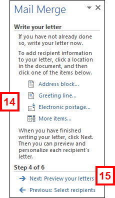 mail merge wizard - step 4 of 6