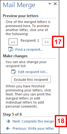 mail merge wizard - step 5 of 6