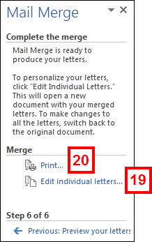 mail merge wizard - step 6 of 6