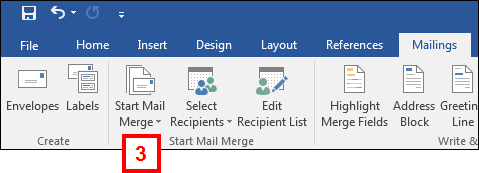 mailings tab - start mail merge button location
