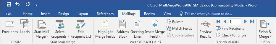 Word Mailings Toolbar
