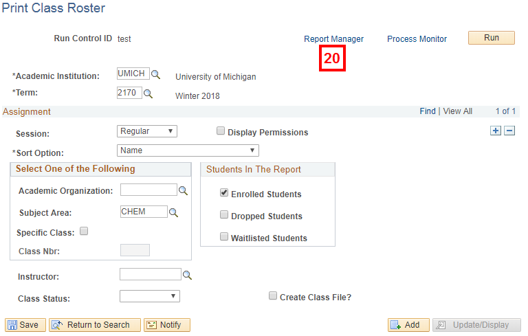 Class Roster Page, field locations for steps 6-16