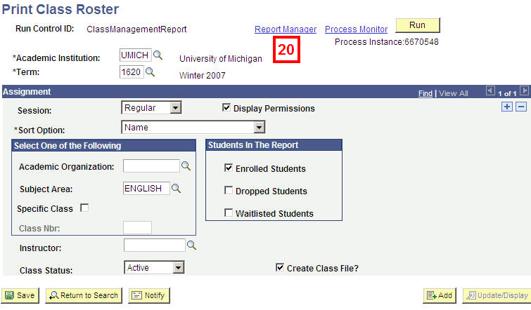 Class Roster Page, field location for step 20