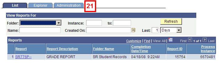 Report List Page, field location for step 21