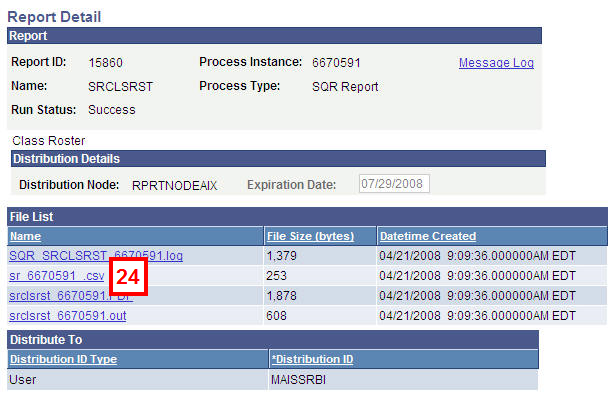 Report Detail Page, field location for step 24