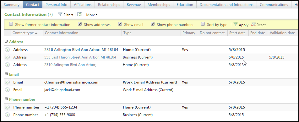 Contact Tab Screenshot