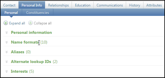 Personal Sub-Tab Screenshot