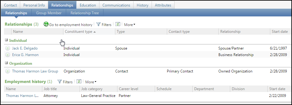 Relationships Tab Screenshot