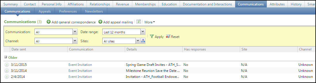 Communications Tab Screenshot