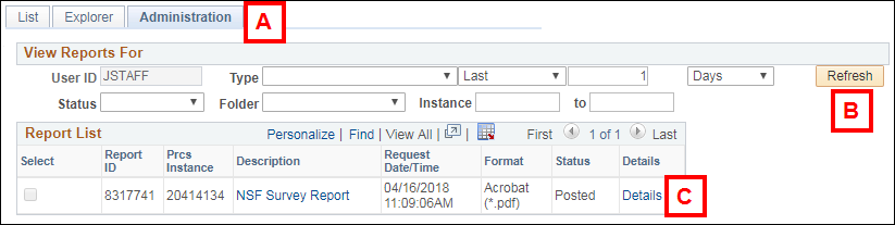 Screenshot of the Report Manager page