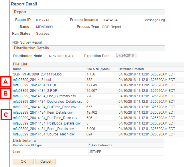 Screenshot of the Report Details page