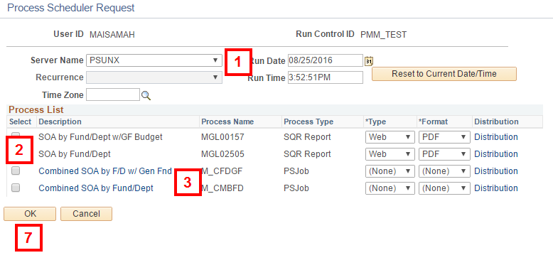 Report Request Parameters Page.
