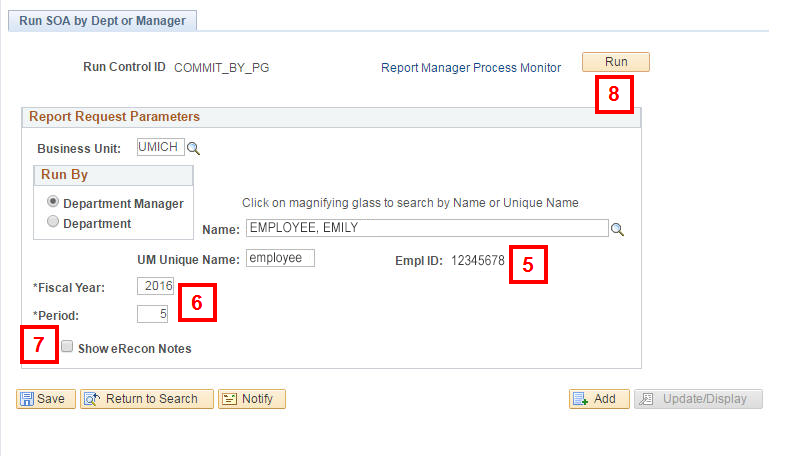 Report Request Parameters Page.