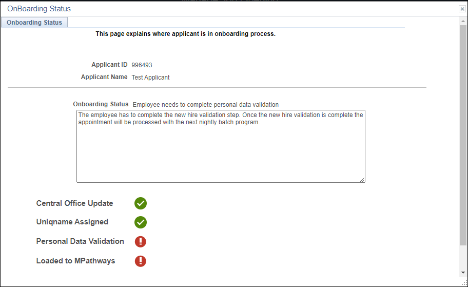 Onboarding status