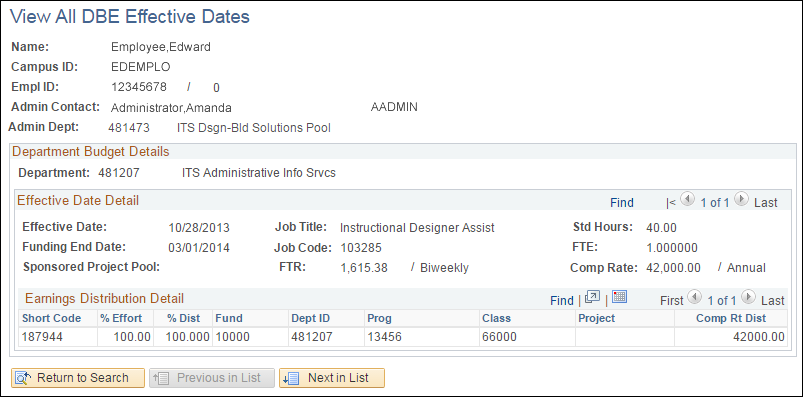 screenshot of Department Budget Earnings page field locations
