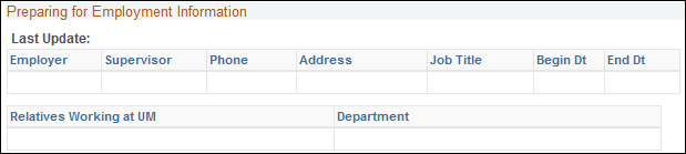 screenshot of Student Information Page - Preparing for Employment Information section