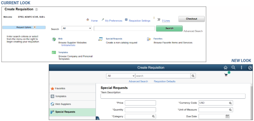 Before and after of Create Requisition page