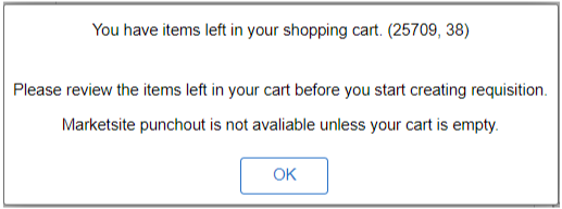 Items saved in shopping cart message
