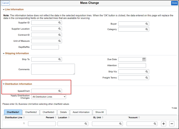 Mass Change page showing the SpeedChart field