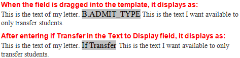 Example of text with the field name replaced with If Transfer