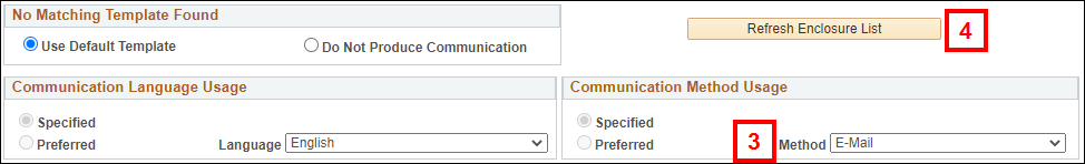 Screenshot of the Selection Parameters tab with the communication method section highlighted