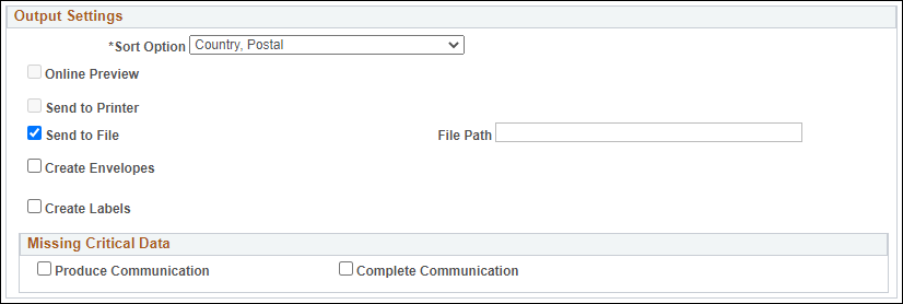 Screenshot of the Output Settings file path box checked and the file path field left blank