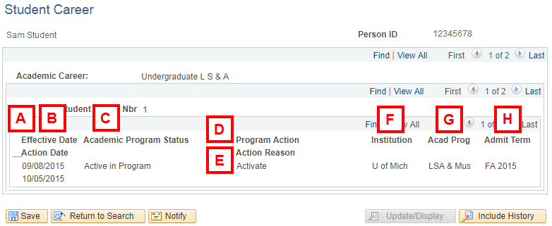 field locations on the Student Career page