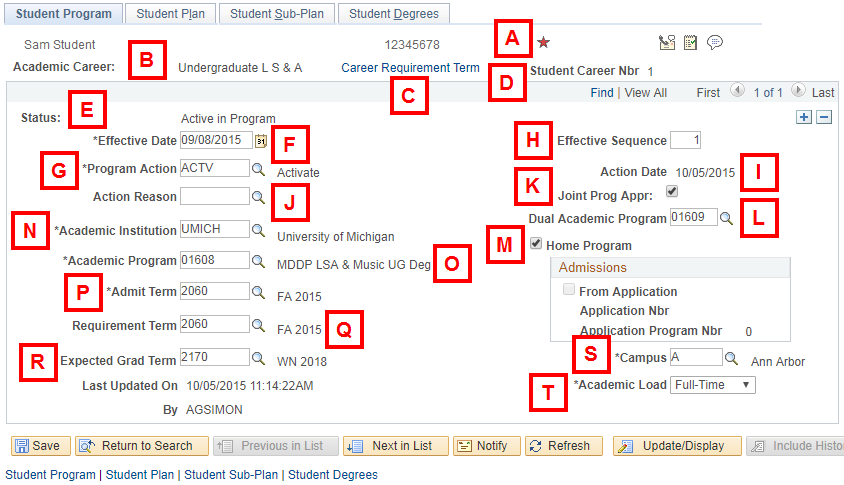 field locations on the Student Program page