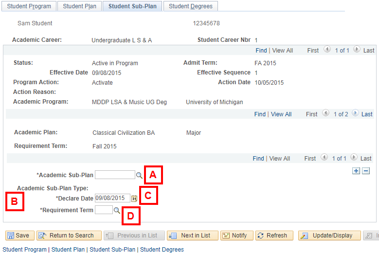 field locations on the Student Sub-Plan page