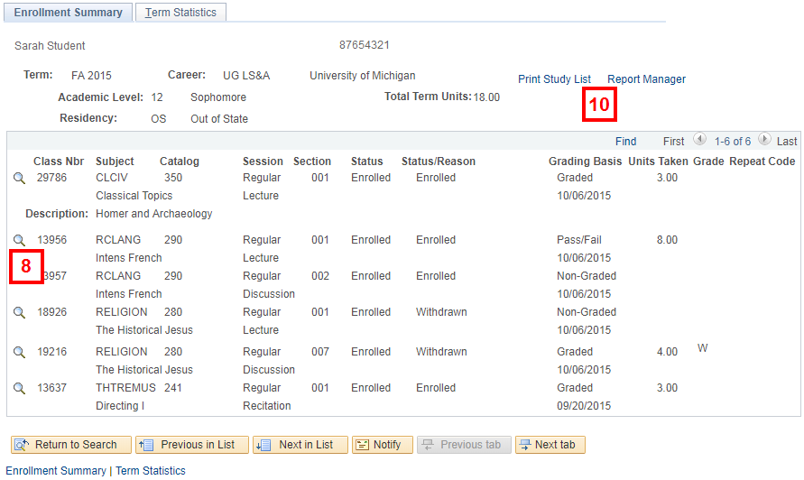 Enrollment Summary page showing steps 8-10